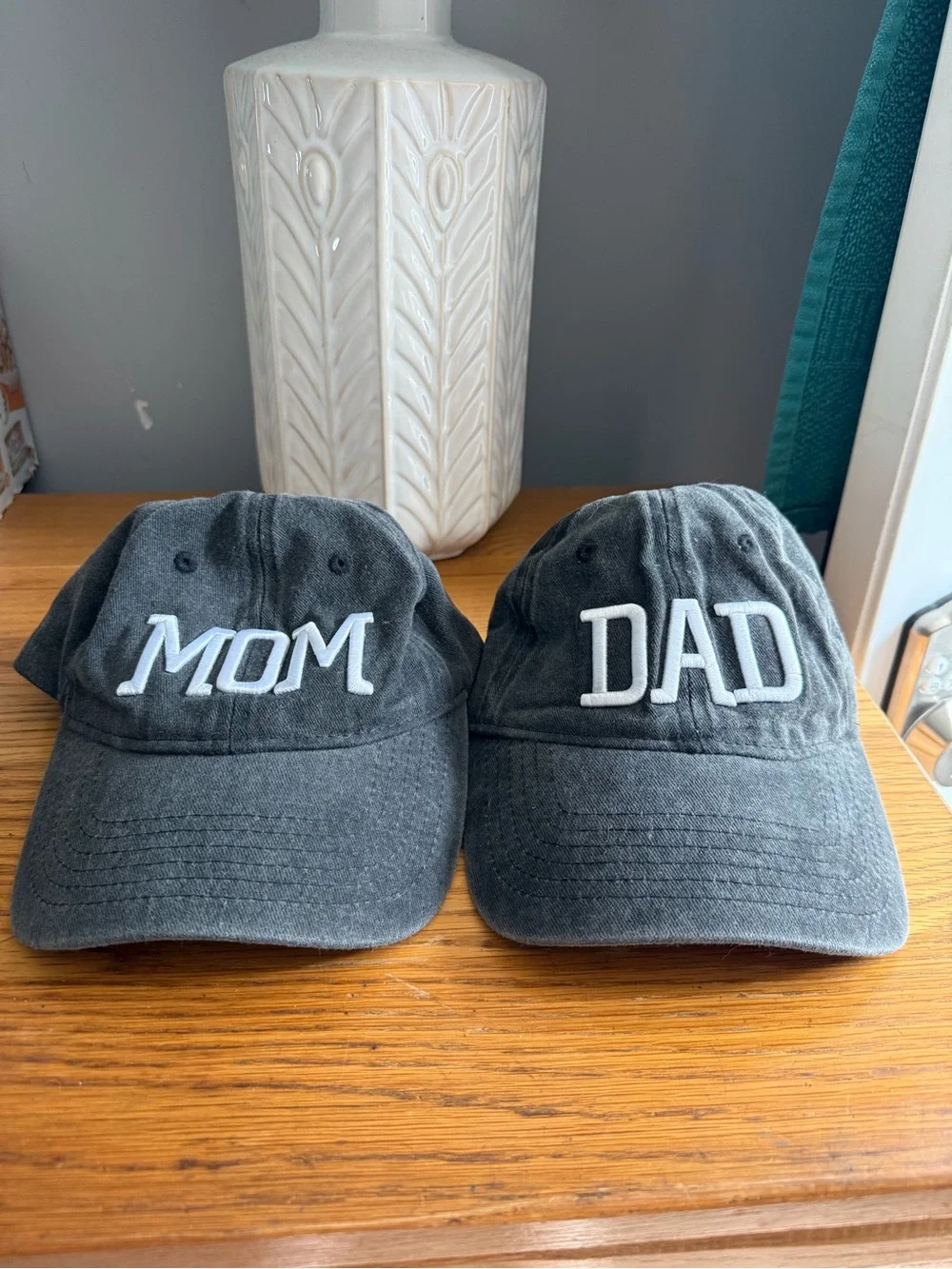 Mom / Dad Embroidered Baseball Caps - Charcoal Gray (bundle)